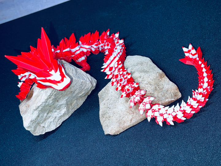 Crystal Articulated 3D Printed Dragon, Valentine themed Crystal Dragon, Flexible 3D Dragon Figure Sculpture, Cinderwing Dragon