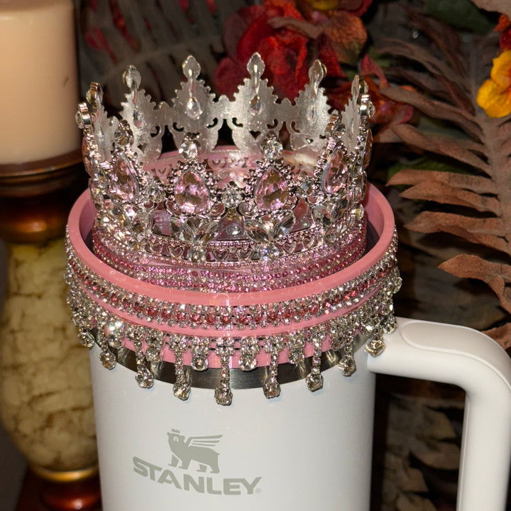 Custom Pink and Silver Rhinestone Royal Princess Accessory Collection for Stanley tumblers