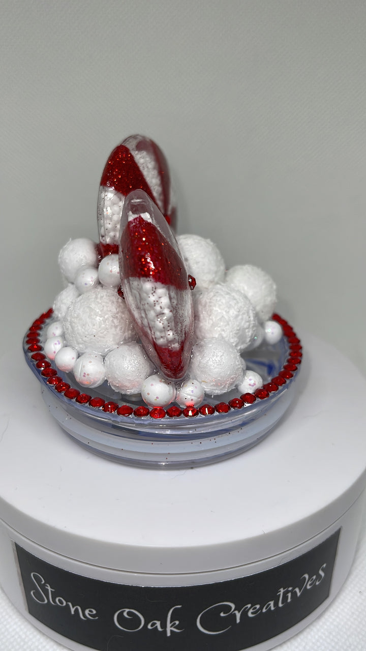 Christmas candy themed tumbler topper lid, christmas lights, christmas candy,  3D Decorative Lid