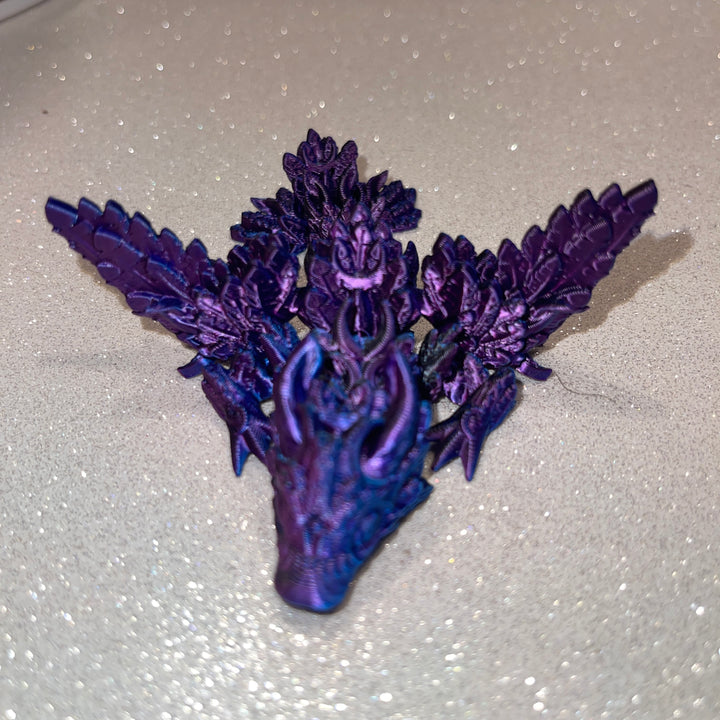 Lunar Dragon Lunarwing Dragon, black/purple ombre, 10mm Straw Topper 30oz 40oz Straw Toppers, Articulated 3D Printed Dragon, Miniature Dragon Figurine Statue