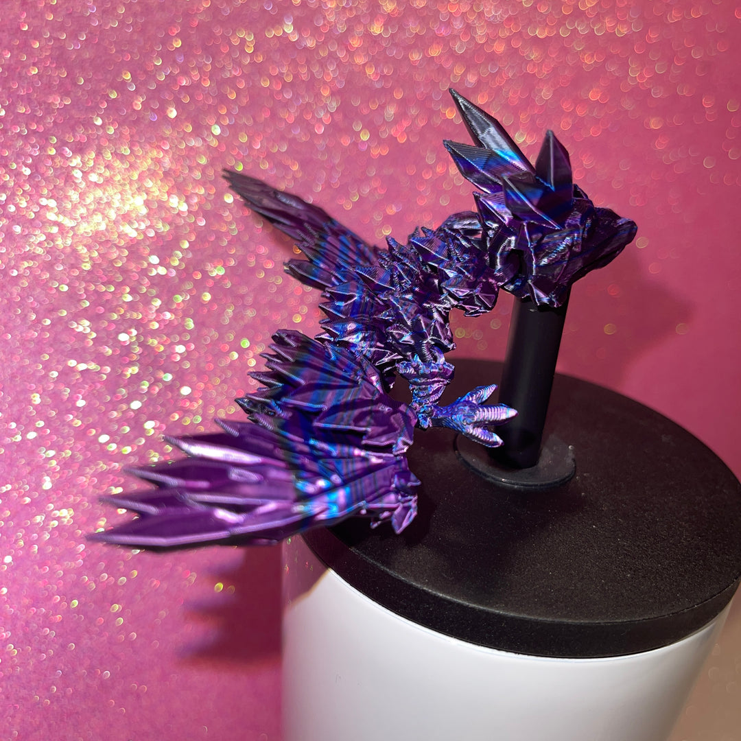 Crystal Dragon Crystalwing Dragon 10mm Straw Topper 30oz 40oz Straw Toppers, Articulated 3D Printed Dragon, Miniature Dragon Figurine Statue