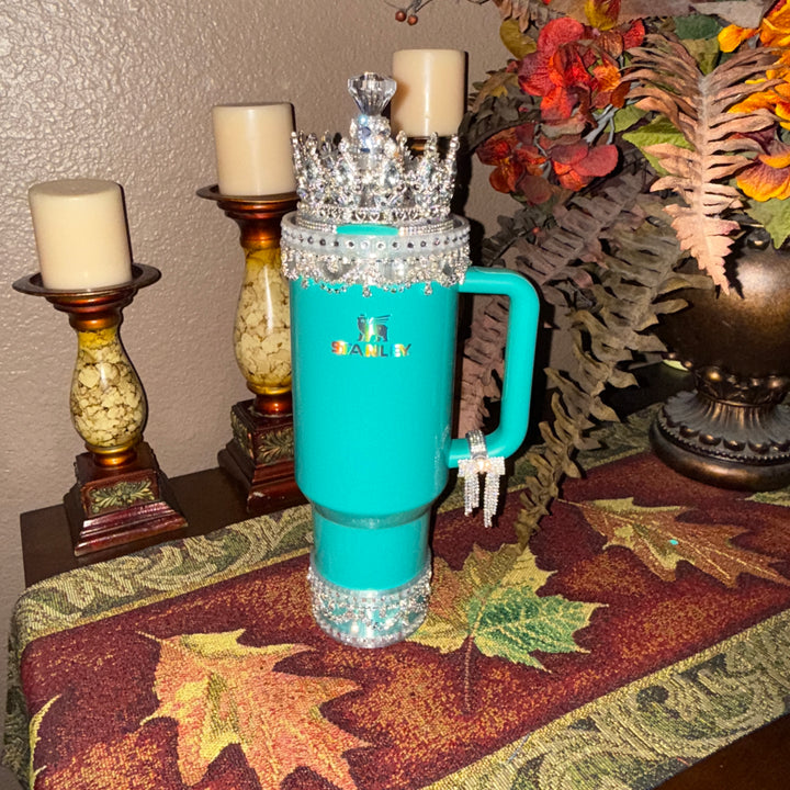 Silver Rhinestone Royal Princess Accessory Collection for Stanley tumblers with options for a Princess Crown Topper, Royal Halo Lid Bling Band and more