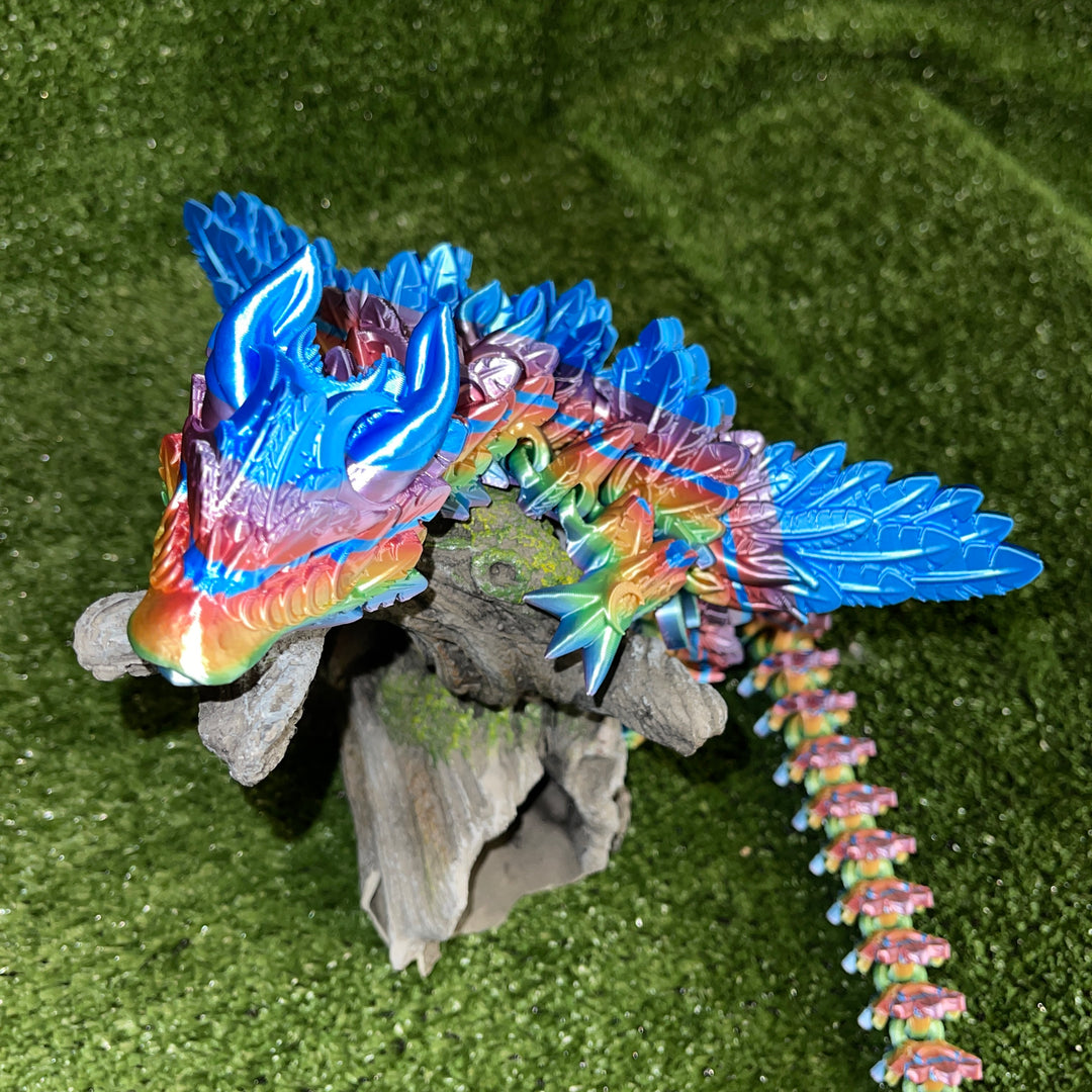 Lunar Dragon XL, Lunar Crystal Articulated 3D Printed Dragon, Crystal Dragon, Flexible 3D Dragon Figure Sculpture, Cinderwing Dragon