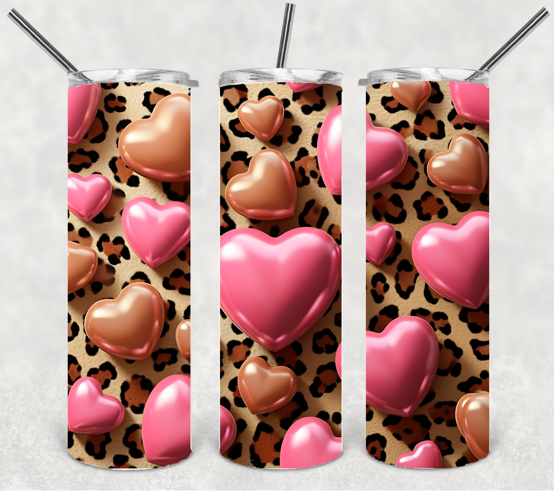 Valentine's Tumbler, Leopard Pink Heart Tumbler, Love Tumbler, 20 oz Tumbler