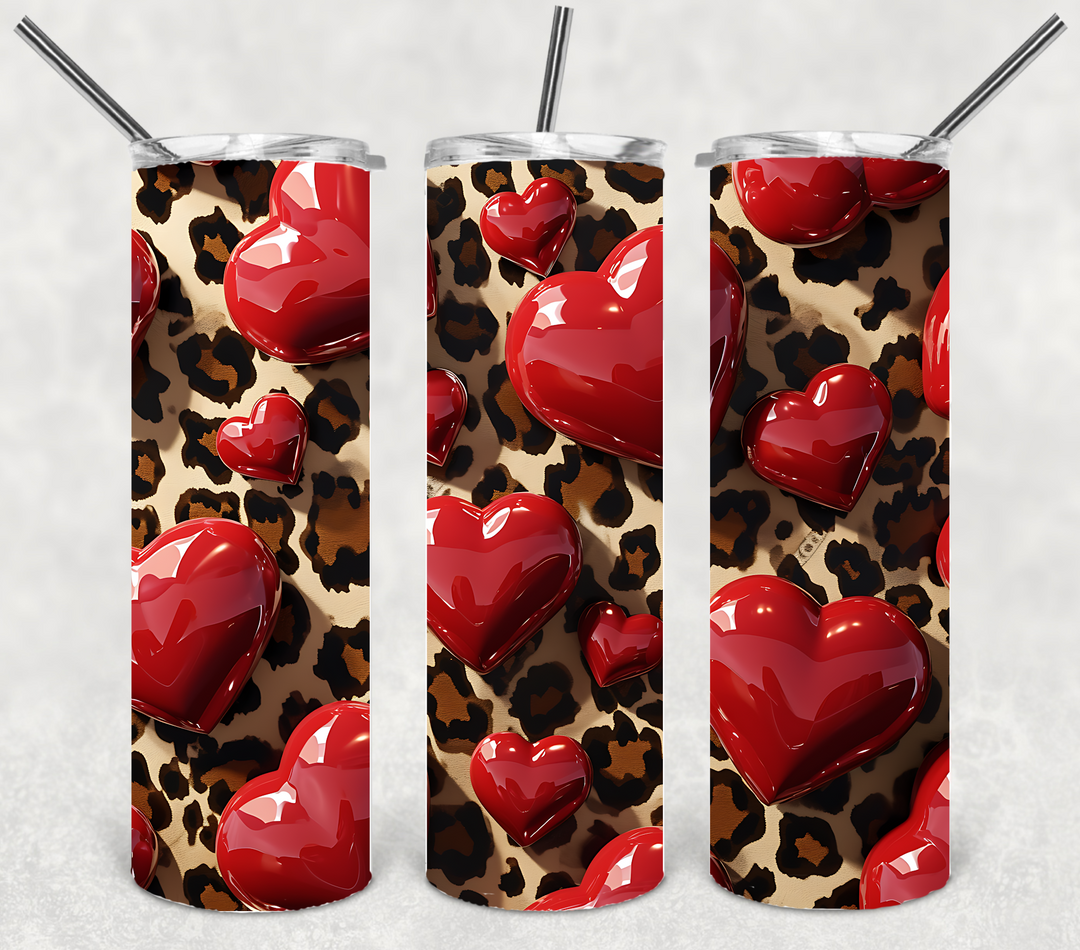 Valentine's Tumbler, Leopard Red Heart Tumbler, Love Tumbler, 20 oz Tumbler
