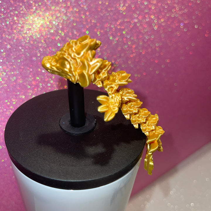 Orchid Dragon 10mm Straw Topper 30oz 40oz Straw Toppers, Articulated 3D Printed Dragon, Miniature Dragon Figurine Statue