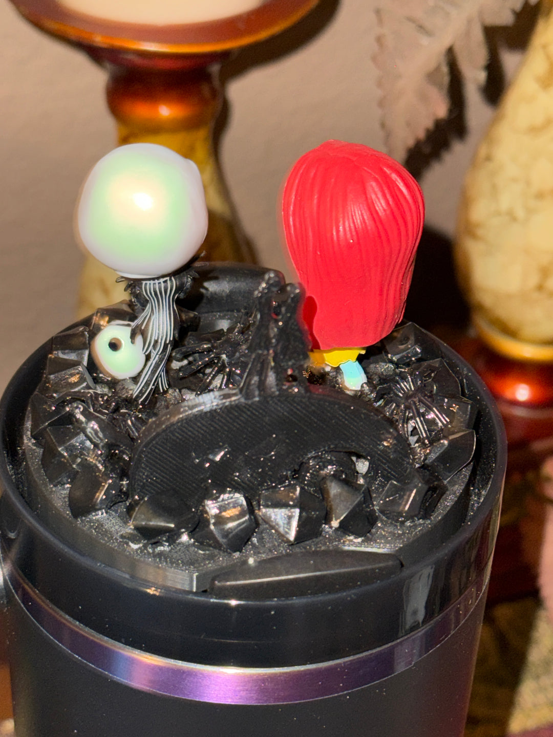 Jack and Sally Halloween Tumbler Topper, 3D Decorative Lid , unique gift spooky witchy vibes NBC