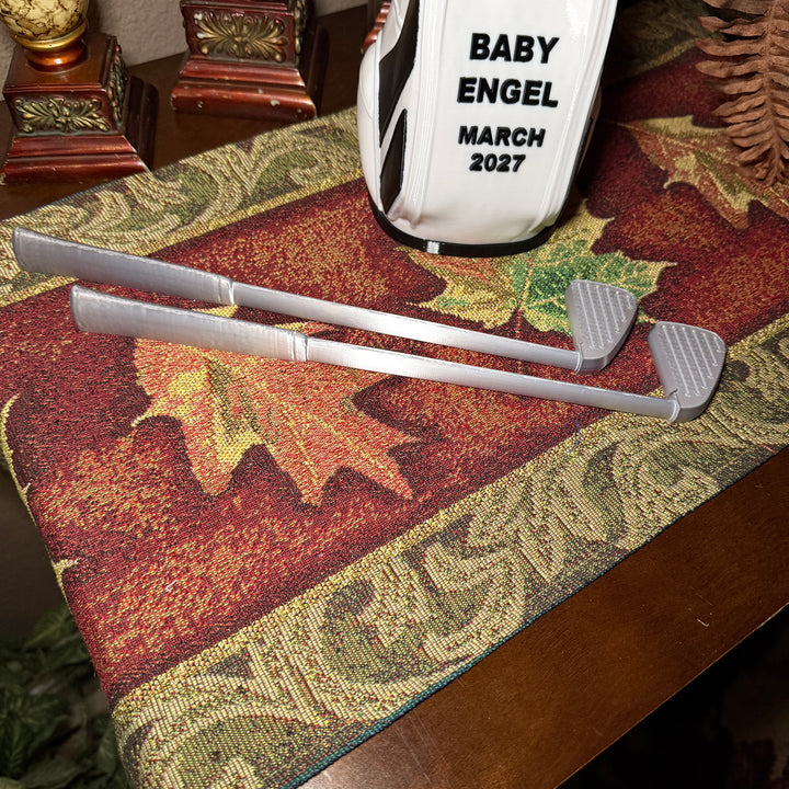CUSTOM  3D printed golf club bag vase, personalized, with two printed silver clubs