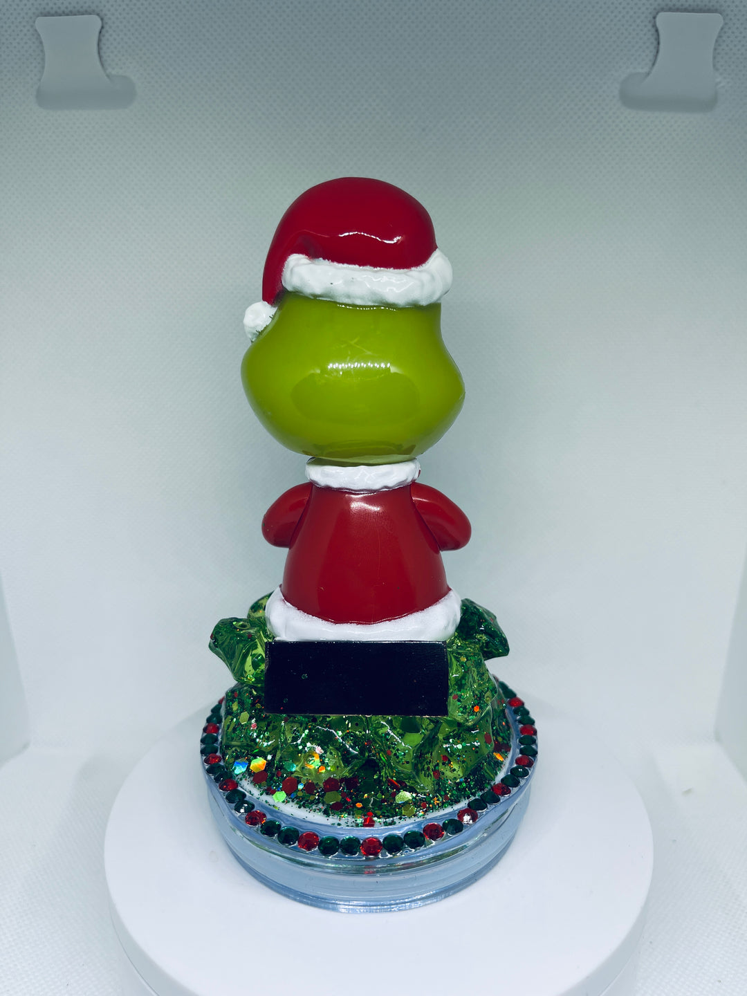 Whimsicle bobble head Grinchy Christmas themed tumbler topper lid, bobble head topper, 3D Decorative Lid