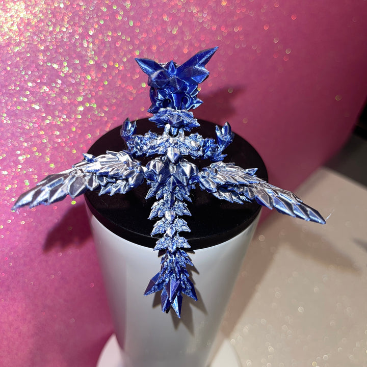Crystal Dragon Crystalwing Dragon 10mm Straw Topper 30oz 40oz Straw Toppers, Articulated 3D Printed Dragon, Miniature Dragon Figurine Statue