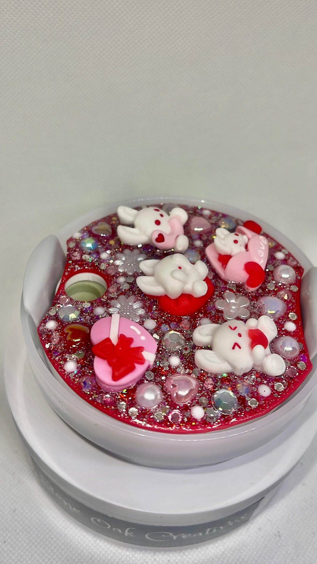Valentine Bunny Hearts 40 oz tumbler topper, Valentine themed tumbler topper, 3D Decorative Lid Attachment