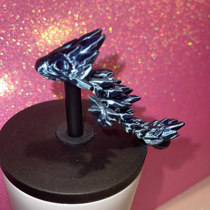 Gemstone Dragon 10mm Straw Topper 30oz 40oz Straw Toppers, Articulated 3D Printed Dragon, Miniature Dragon Figurine Statue