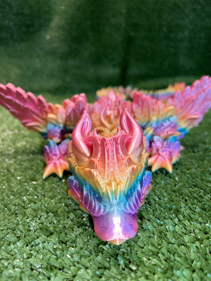 Lunar Dragon XL, Lunar Crystal Articulated 3D Printed Dragon, Crystal Dragon, Flexible 3D Dragon Figure Sculpture, Cinderwing Dragon