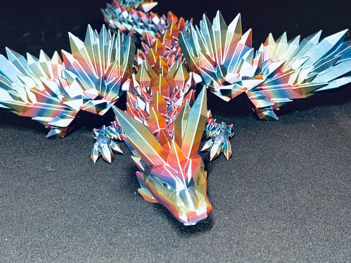 Crystalwing Articulated 3D Printed Dragon, Crystalwing Dragon, Flexible 3D Dragon Figure Sculpture, Cinderwing Dragon