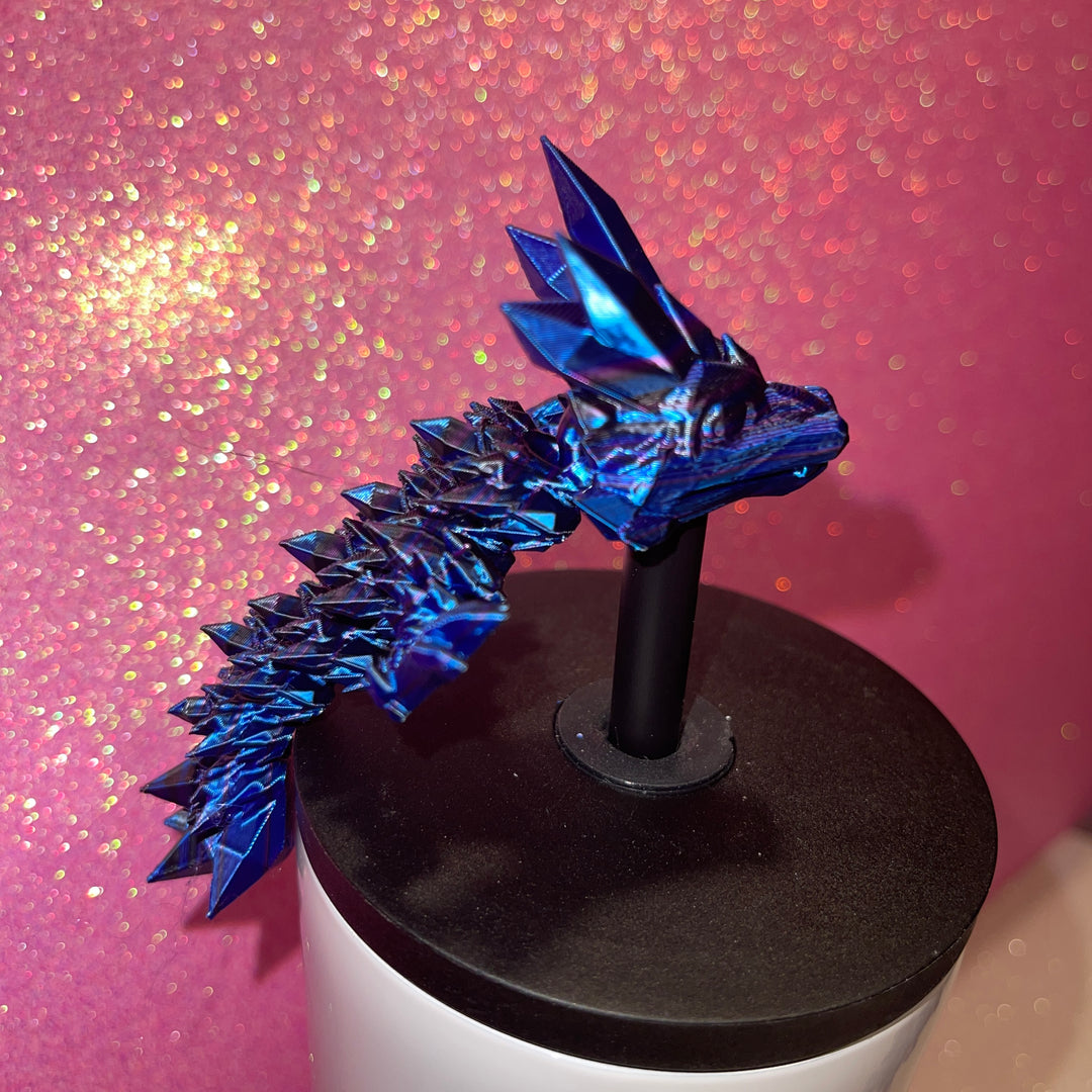 Crystal Dragon Crystalwing Dragon 10mm Straw Topper 30oz 40oz Straw Toppers, Articulated 3D Printed Dragon, Miniature Dragon Figurine Statue