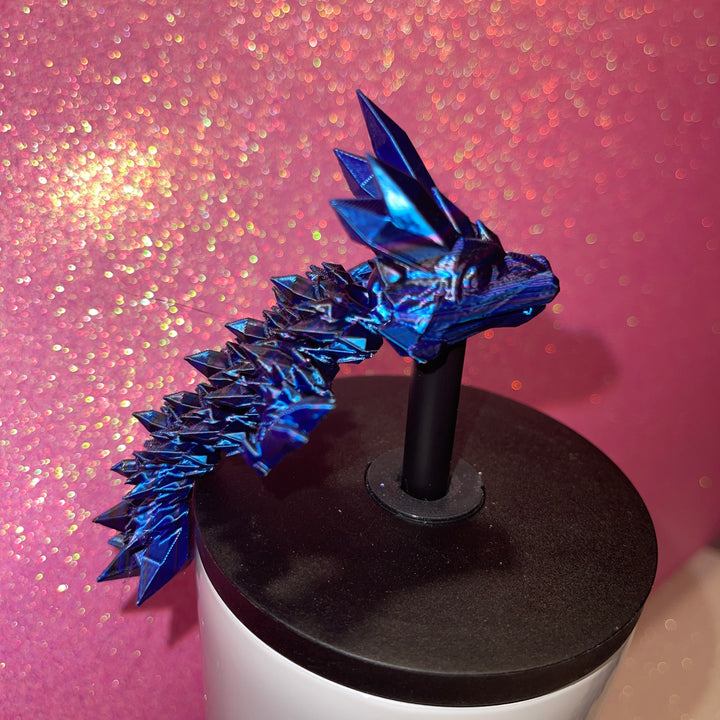 Crystal Dragon Crystalwing Dragon 10mm Straw Topper 30oz 40oz Straw Toppers, Articulated 3D Printed Dragon, Miniature Dragon Figurine Statue