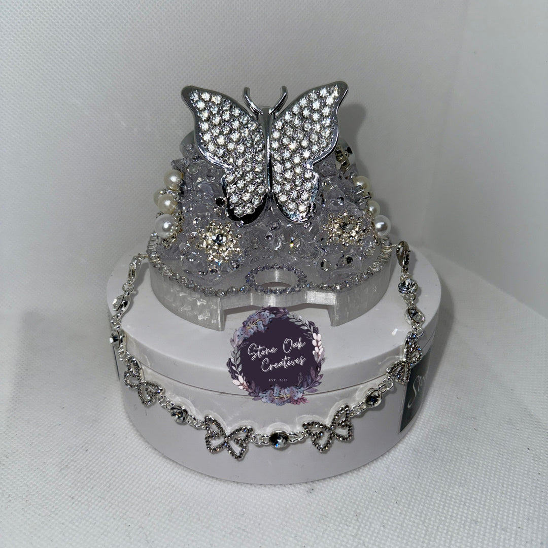 Butterfly Rhinestone Tumbler Topper with Butterfly Chain Embelishment, Rhinestone Butterflies Rhinestone Bling Rhinestone Tumbler Topper