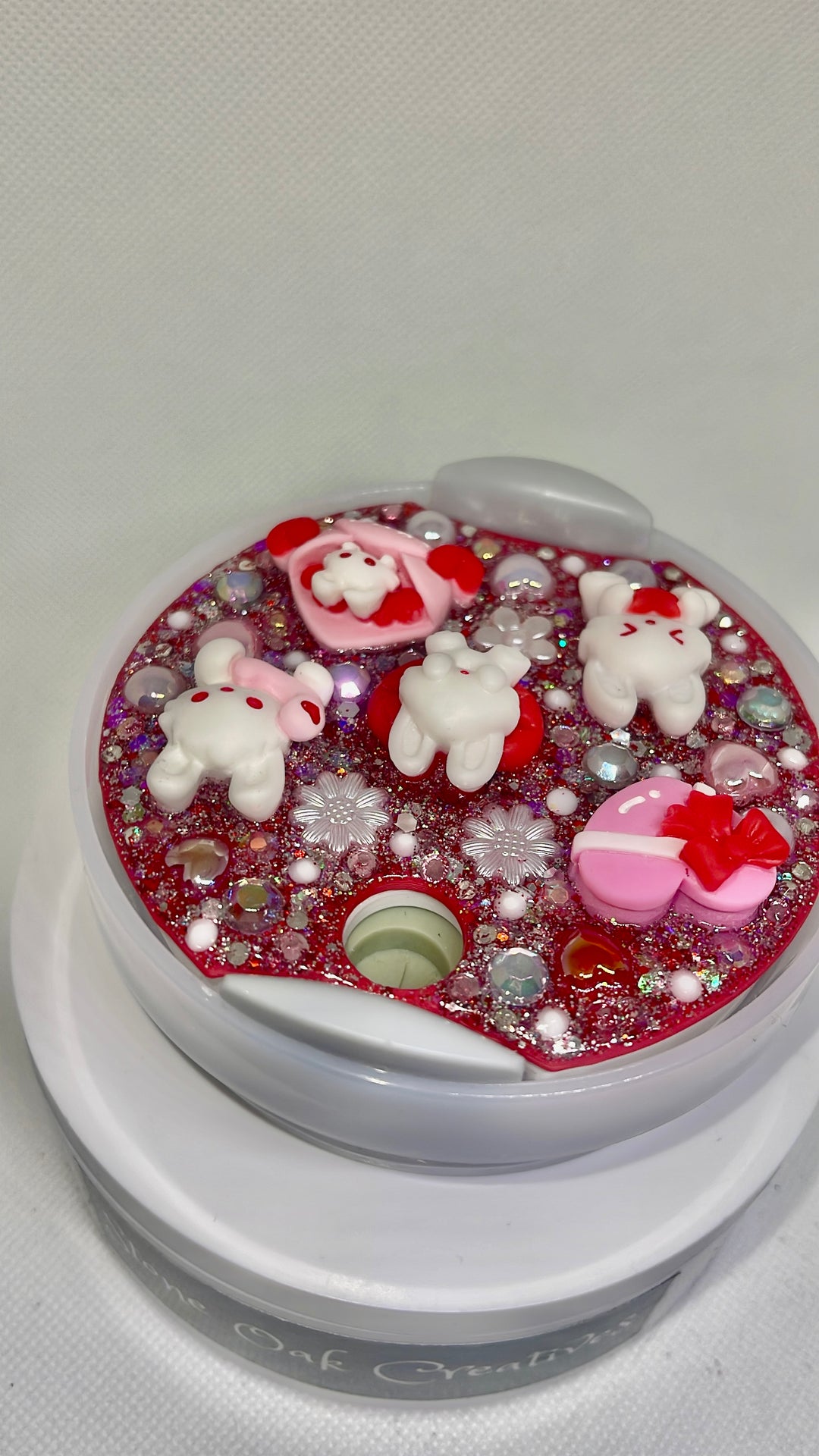 Valentine Bunny Hearts 40 oz tumbler topper, Valentine themed tumbler topper, 3D Decorative Lid Attachment