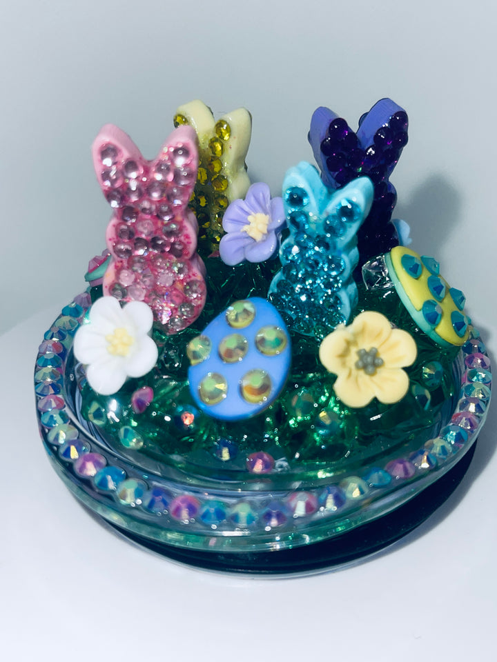 Rhinestone Easter Bunny Peepers Tumbler Topper, Easter Egg, Easter Bunny, 3D Decorative Lid