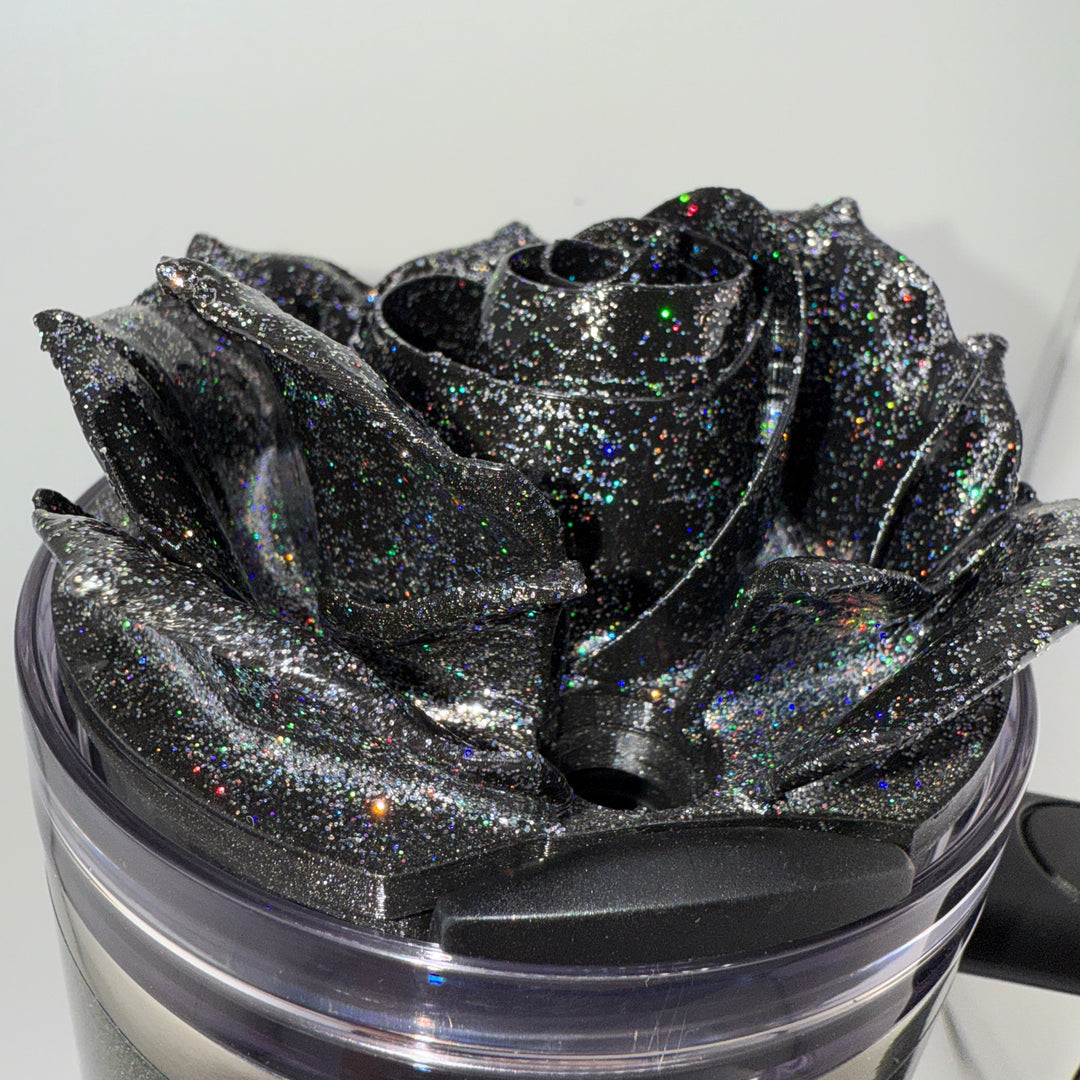 3D Rose Tumbler Topper that fit the new Midnight Glitz Stanley tumbler topper, 3D Decorative Lid