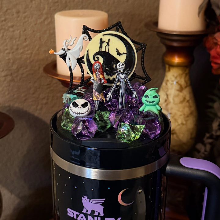 Halloween NBC Jack and Sally Themed Tumbler Topper Lid, Halloween Tumbler Topper