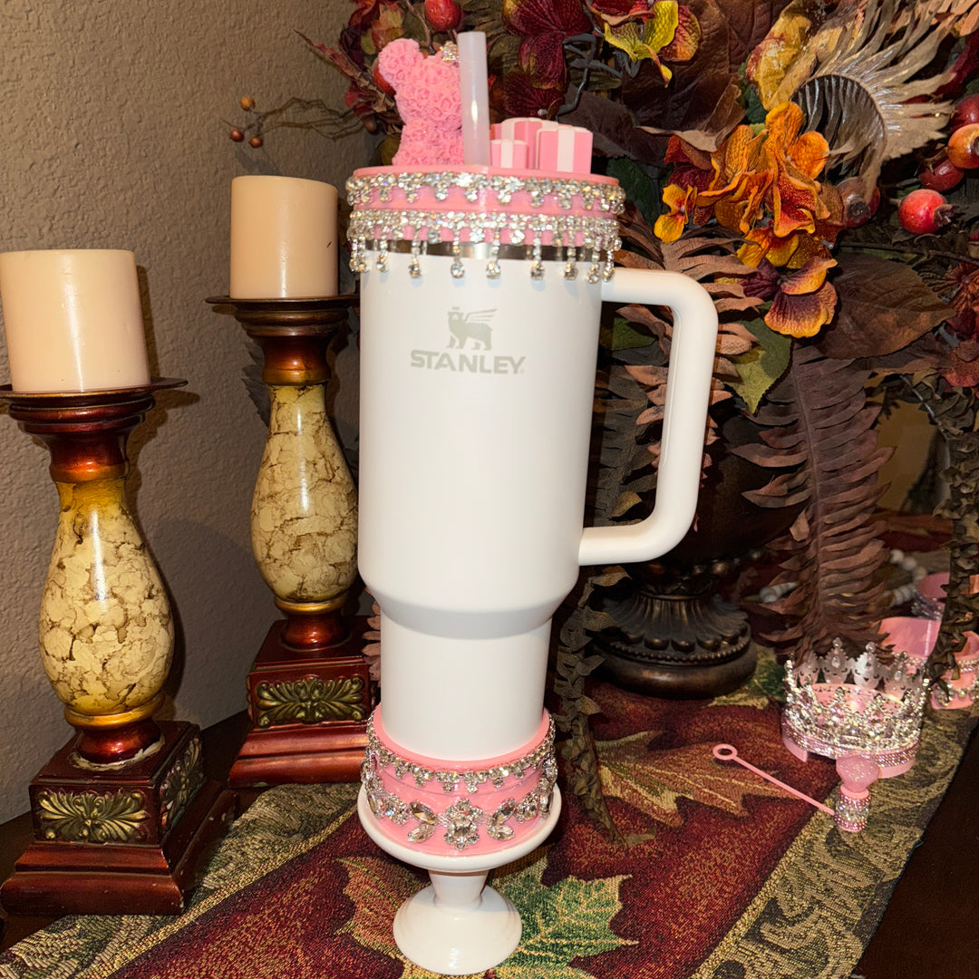 Custom Pink and Silver Rhinestone Royal Princess Accessory Collection for Stanley tumblers