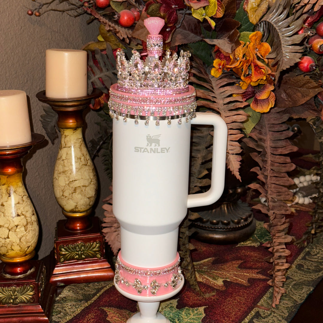 Custom Pink and Silver Rhinestone Royal Princess Accessory Collection for Stanley tumblers