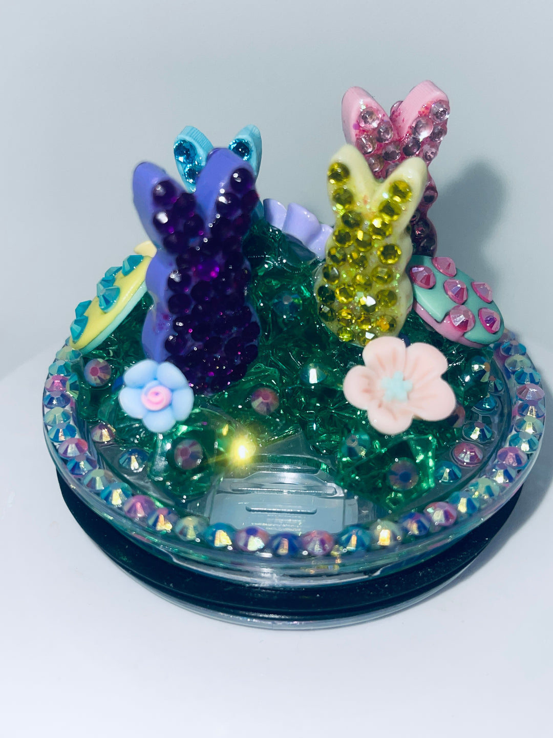Rhinestone Easter Bunny Peepers Tumbler Topper, Easter Egg, Easter Bunny, 3D Decorative Lid