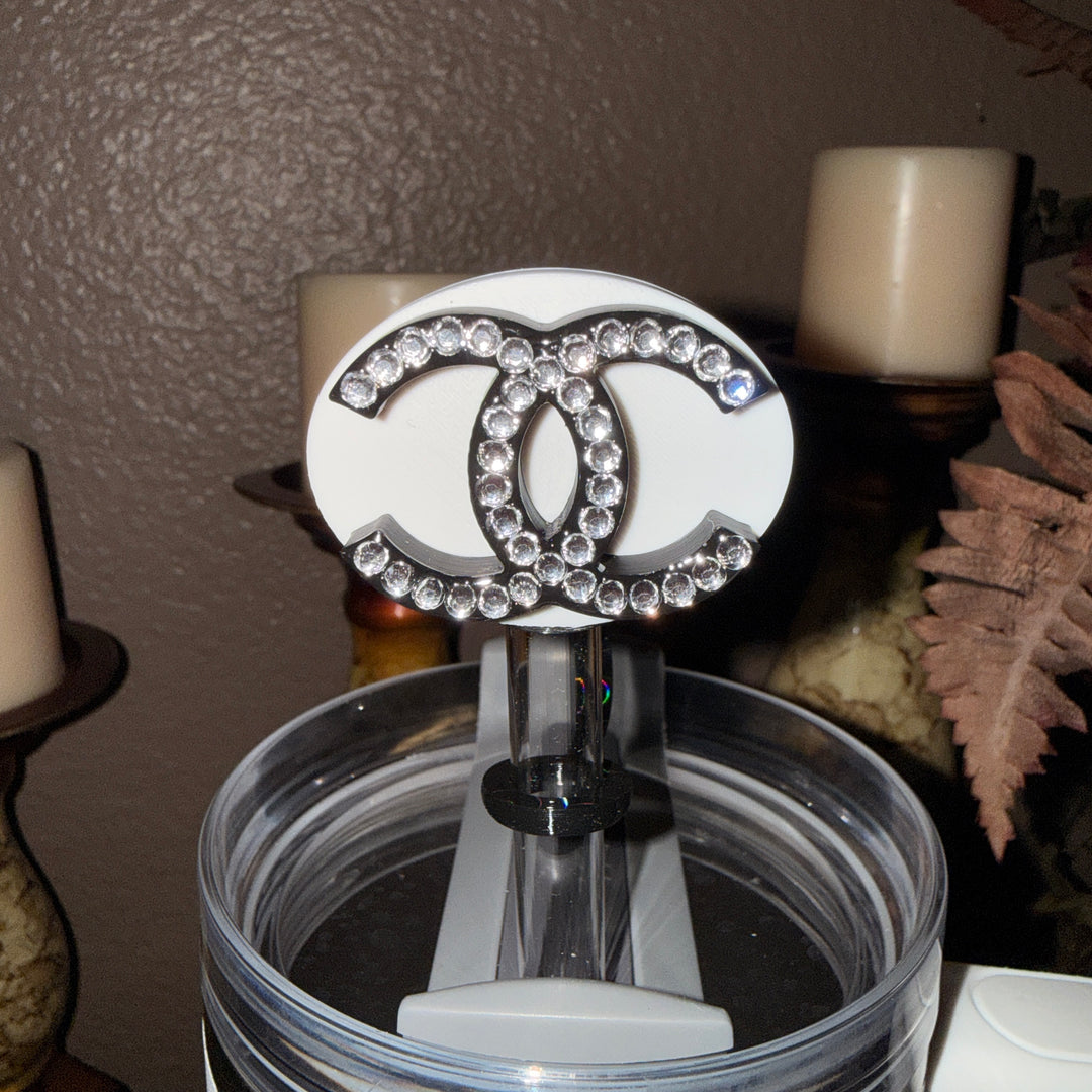 Fancy Design straw topper, straw cover, black white, straw cap, unique gift, Stanley accessories