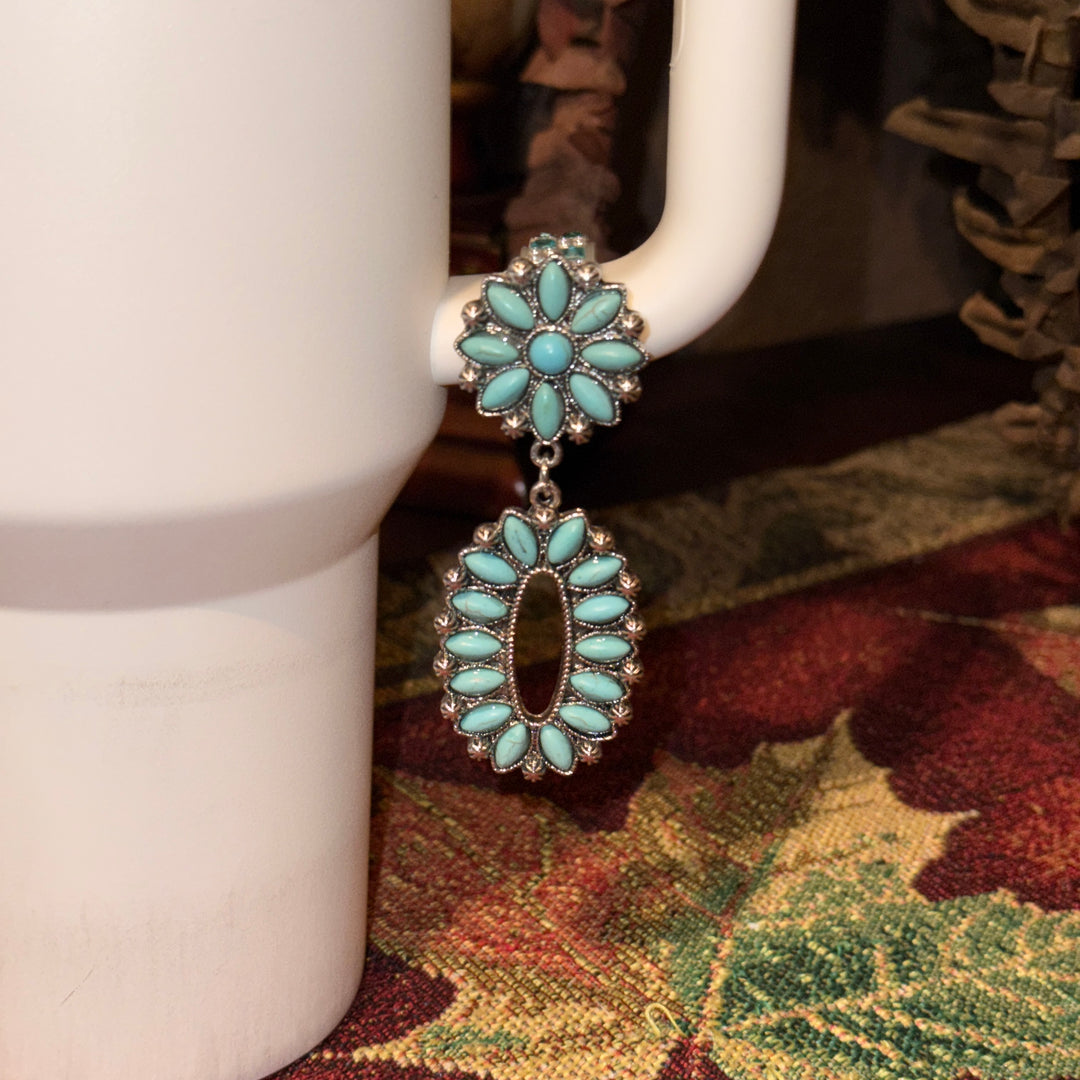 Heart Concho Turquoise Tumbler Boot, straw topper, lid topper, handle charm Stanley, Drink Sleeve Protective Boot, Unique jewelry