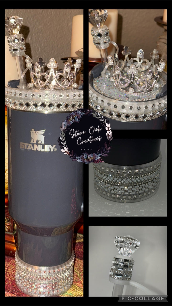 Silver Rhinestone Royal Princess Accessory Collection for Stanley tumblers