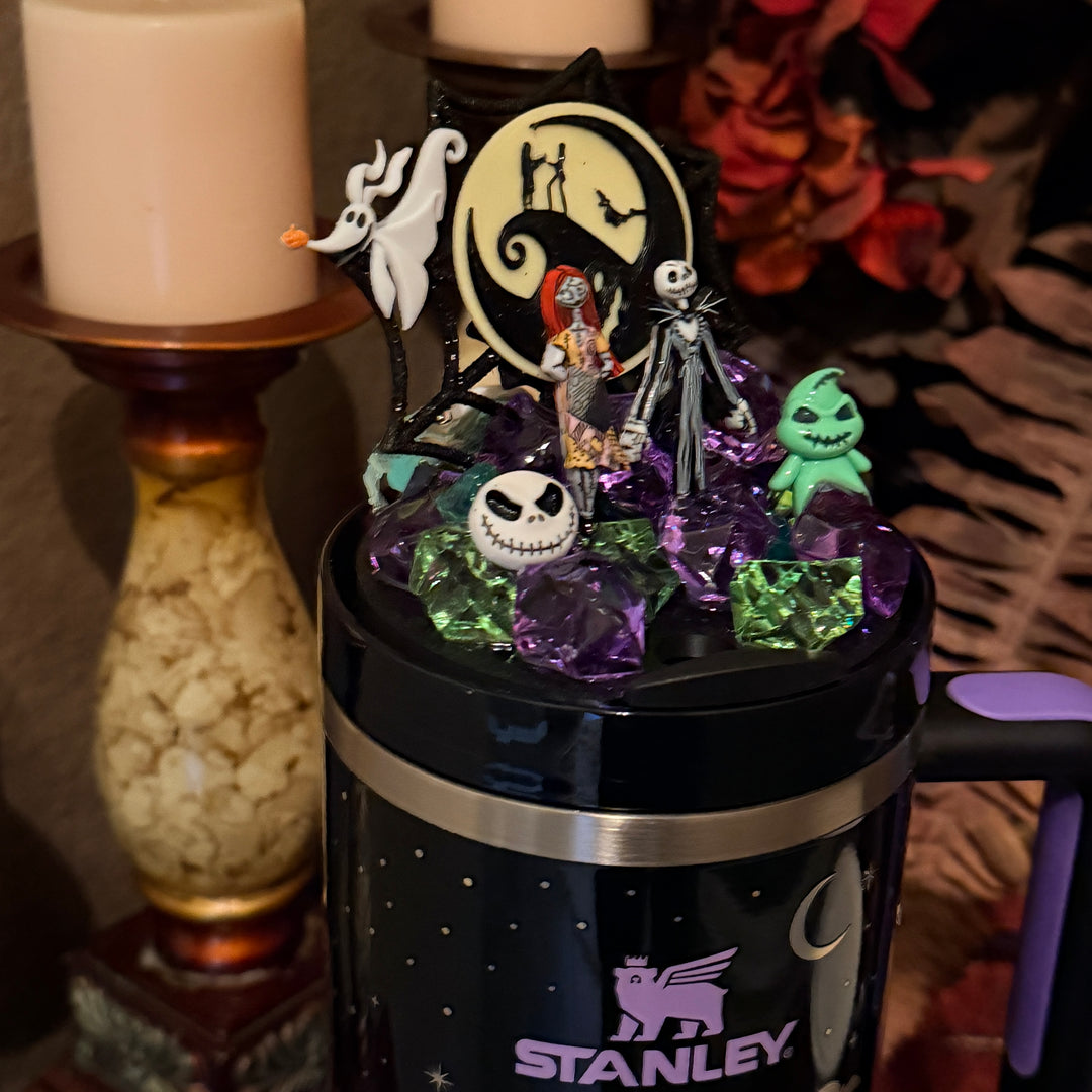 Halloween NBC Jack and Sally Themed Tumbler Topper Lid, Halloween Tumbler Topper