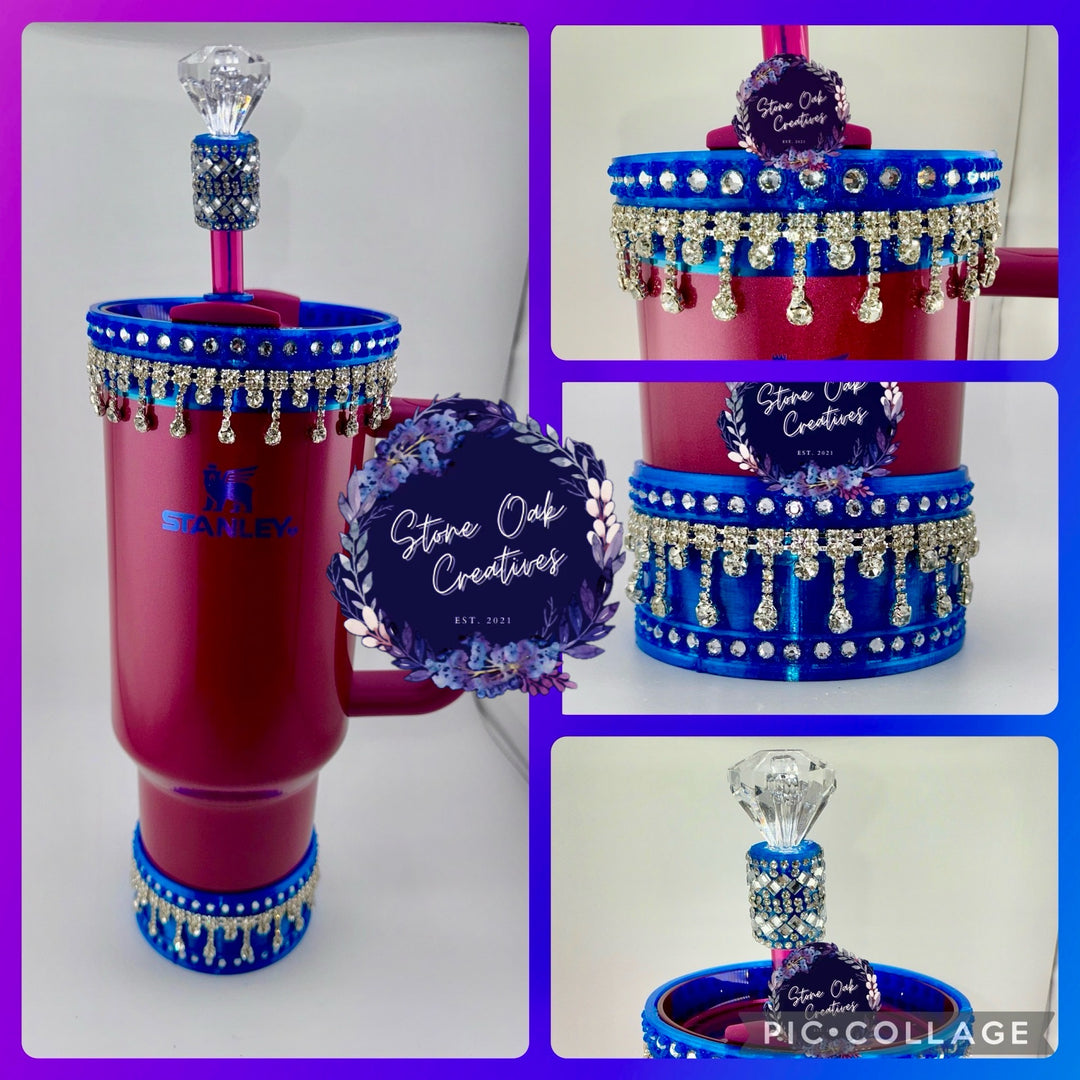 Cobalt Blue Silver Rhinestone Royal Princess Accessory Collection, fits your Berry Truffle Stanley Tumbler