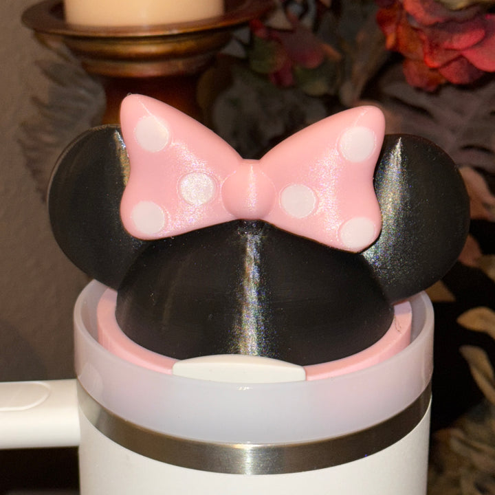 Mouse Ears Tumbler Topper for Stanley 40 oz – Pink Polka Dot Bow