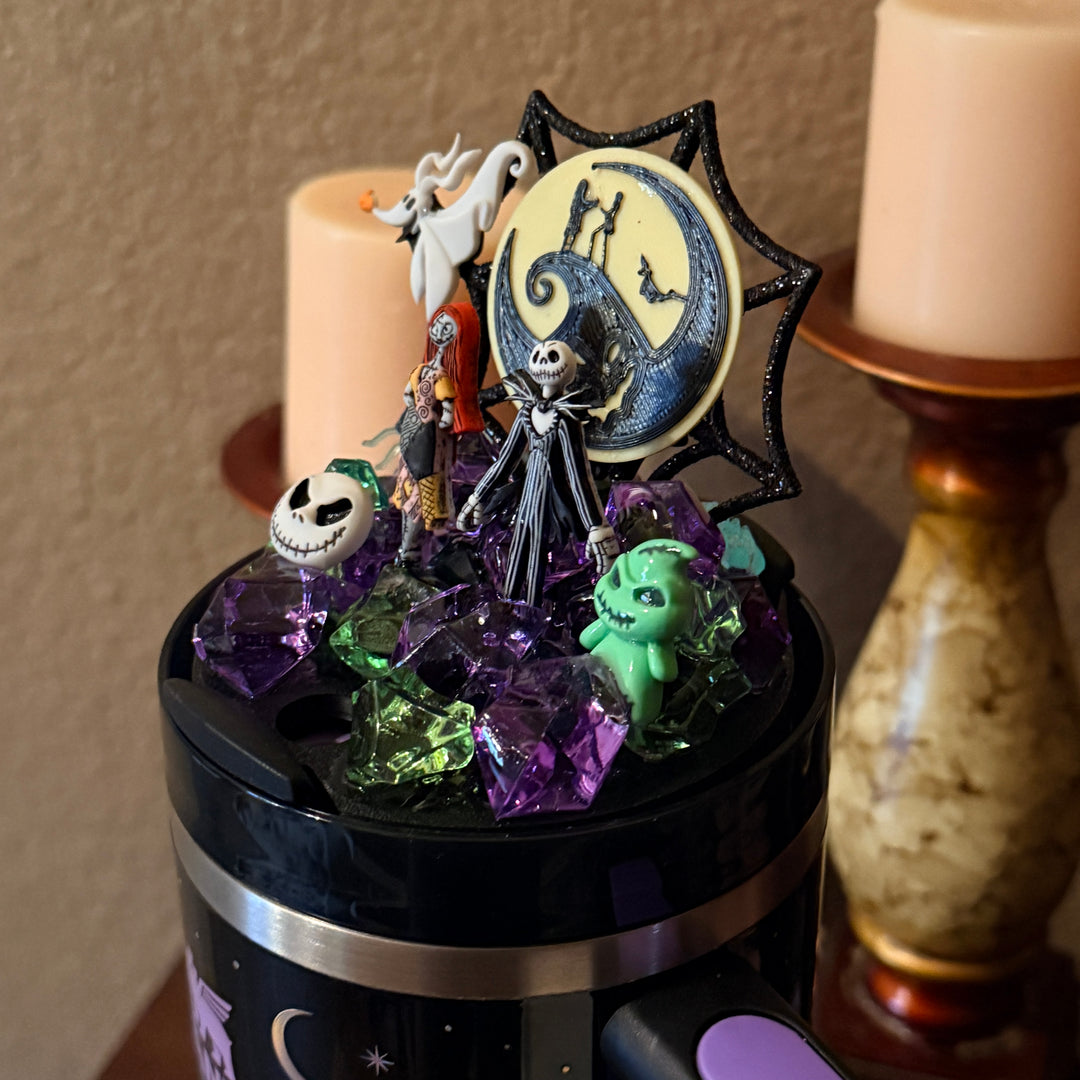 Halloween NBC Jack and Sally Themed Tumbler Topper Lid, Halloween Tumbler Topper