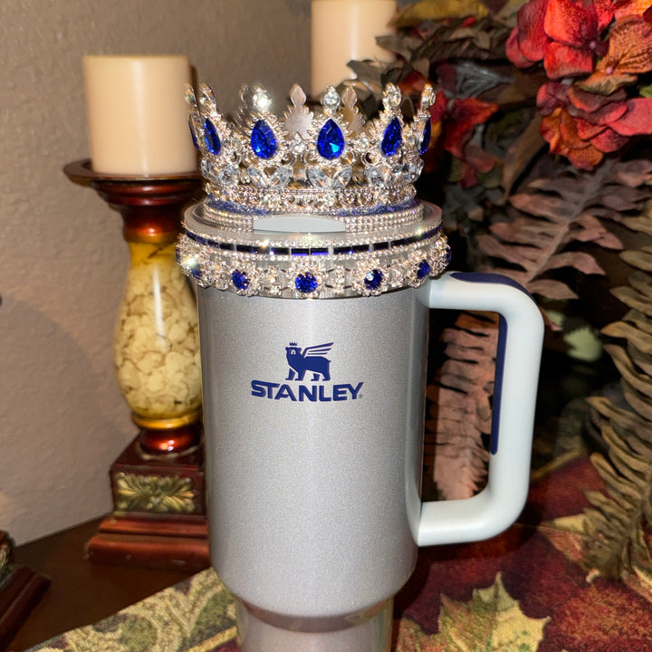Elegant Blue Sapphire and Silver Rhinestone Royal Princess Accessories for Stanley Tumblers Queen Bling Fancy, Boujie Collection Unique Gift
