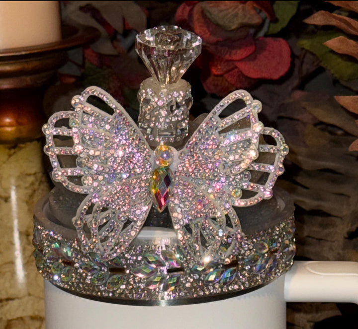 Flat Fancy Irridescent Rhinestone Tumbler Princess Collection  emblished with colorful rhinestones, Stanley tumbler accessories, unique gift, silver