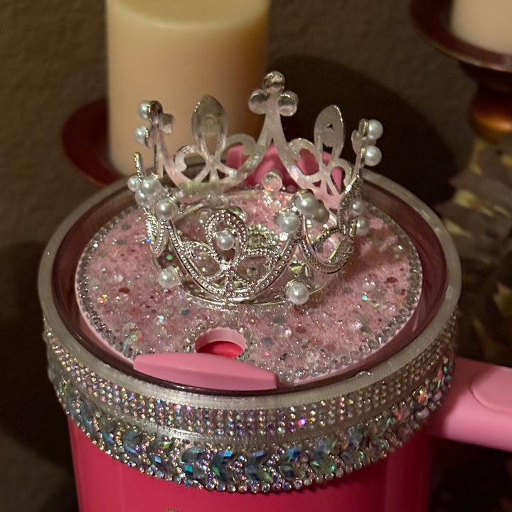 Flat Fancy Irridescent Rhinestone Tumbler Princess Collection  emblished with colorful rhinestones, Stanley tumbler accessories, unique gift, silver