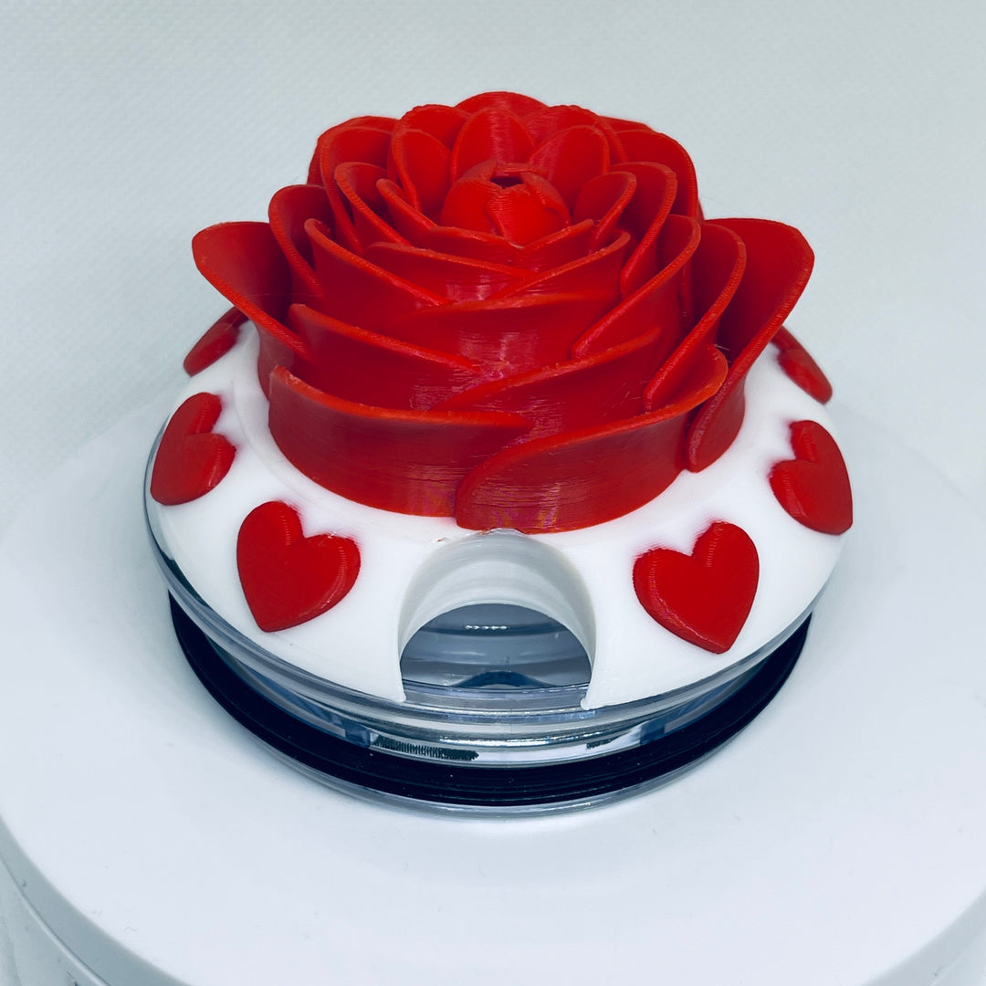Red Rose with hearts Tumbler Topper, Valentine 3D Tumbler Lid