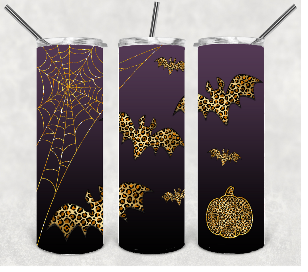 Gold Spider and Web Halloween Tumbler, 20 oz