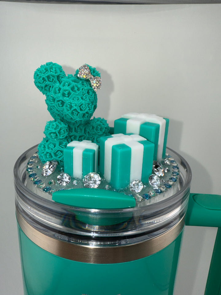 Rose Bear and Gift Boxes Rhinestone Tumbler Topper fits Stanley Lids