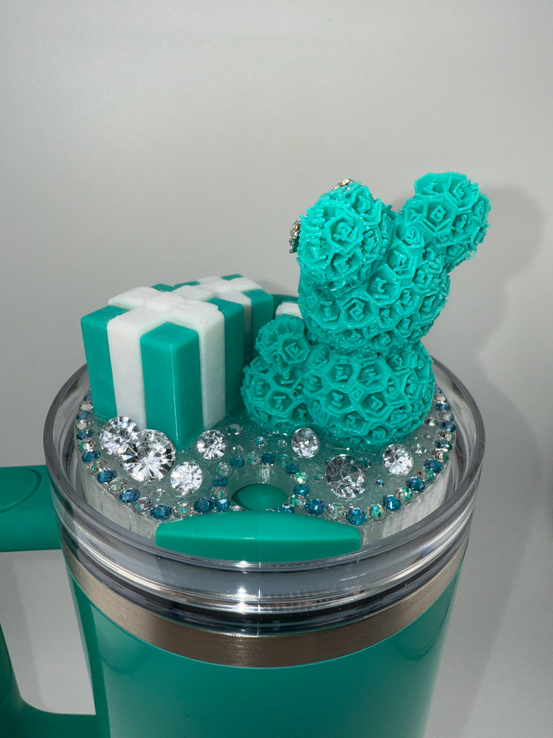 Rose Bear and Gift Boxes Rhinestone Tumbler Topper fits Stanley Lids