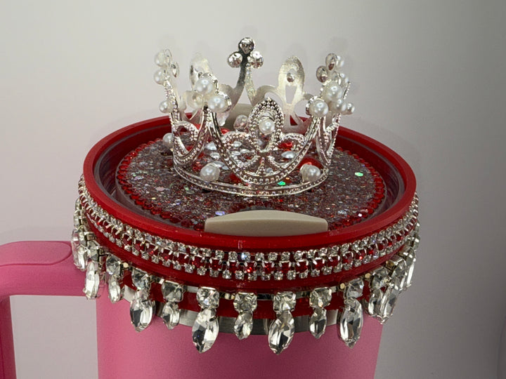 Red Rhinestone Royal Princess Accessory Collection for Stanley tumblers with options for a Princess Crown Topper, Royal Halo Lid Band and more 💎