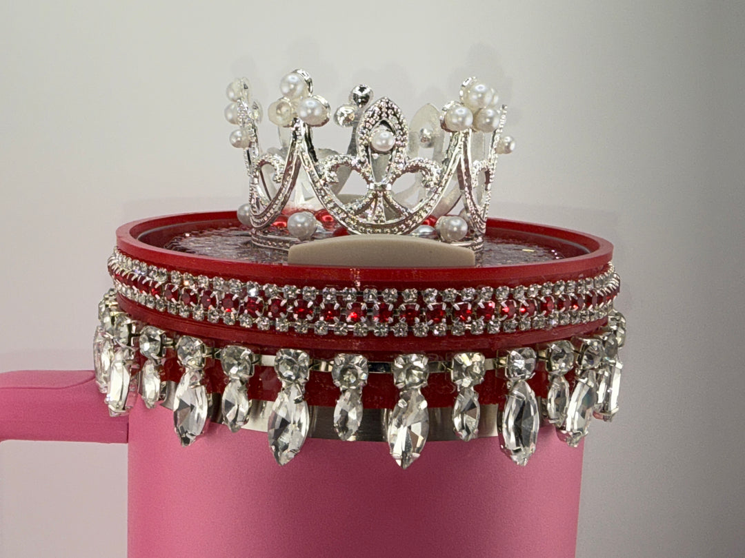 Red Rhinestone Royal Princess Accessory Collection for Stanley tumblers with options for a Princess Crown Topper, Royal Halo Lid Band and more 💎