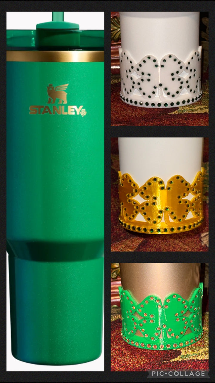 Detailed Rhinestone Shamrock Tumbler Boot, Tumbler Boot Sleeve, St Patrick’s Day Clover, Fit's Stanley Tumblers, Protective Sleeve