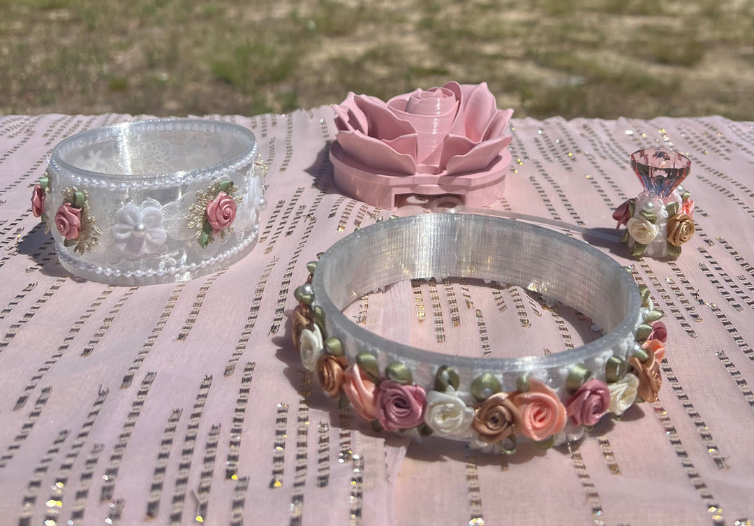 Spring Floral Fancy Pearl Princess Accessory Collection for Stanley tumblers, Halo Lid Band Bangle Boot Rose Lace, Unique Gift Hot Seller
