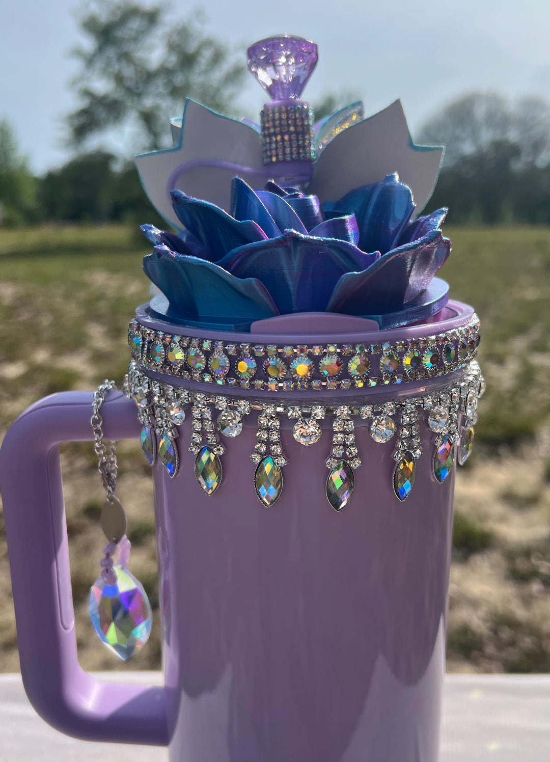 Starlit Iris Lavender Iridescent Rhinestone Princess Accessory Collection for Stanley tumblers, Princess Crown Topper Bling Bangle Band