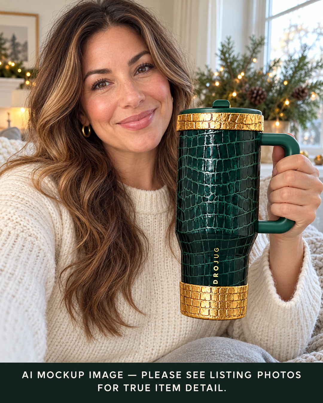 Gold Crocodile Print Tumbler Boot or Halo, Unique Gift, Green Emerald Croc, Hydrojug, Stanley,  and others