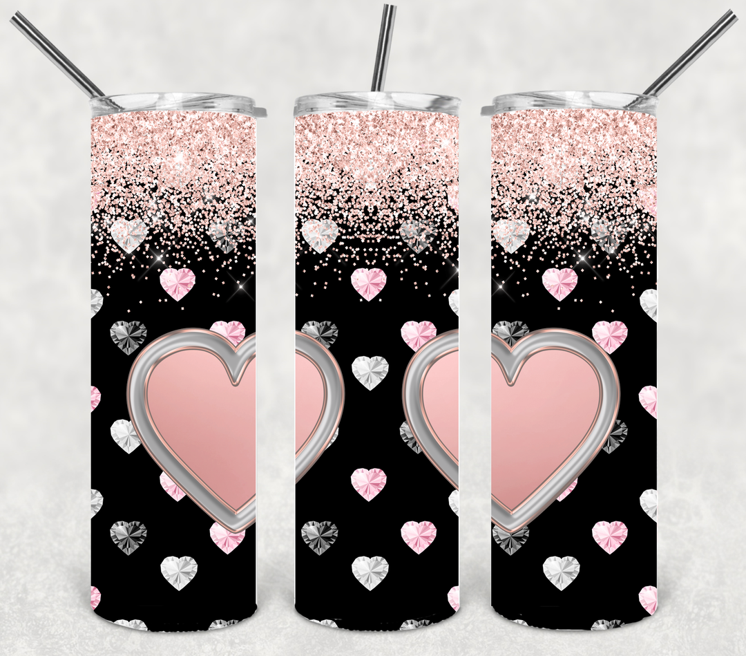 Valentine's Tumbler, Pink and Black Heart Tumbler, Love Tumbler, 20 oz Tumbler