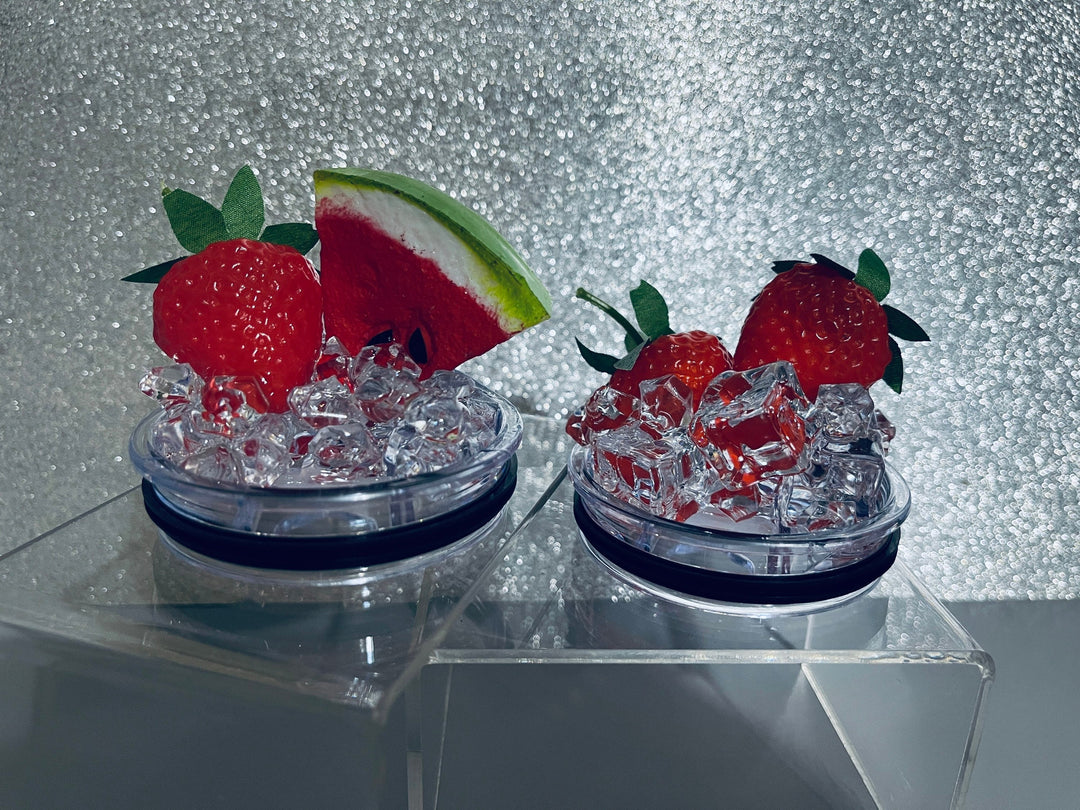Fruit Tumbler Toppers that fit the 20 oz and 30 oz skinny tumblers, Fruit Topped Tumbler Toppers - Decorative Lid for Tumblers, unique gift